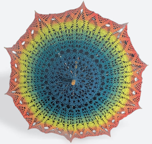 Neon Teal, Yellow and Orange 33" Parasol - OOAK