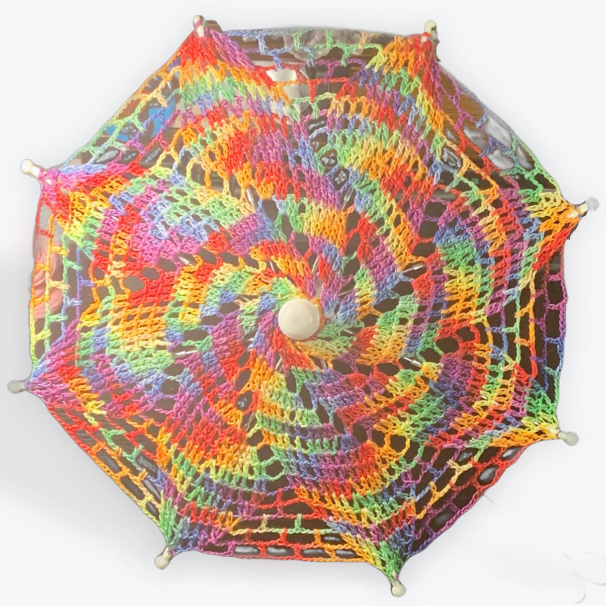 Gay Pride Rainbow Flag 12" Parasol with Crochet Starburst Mandala - Stitchy Frood