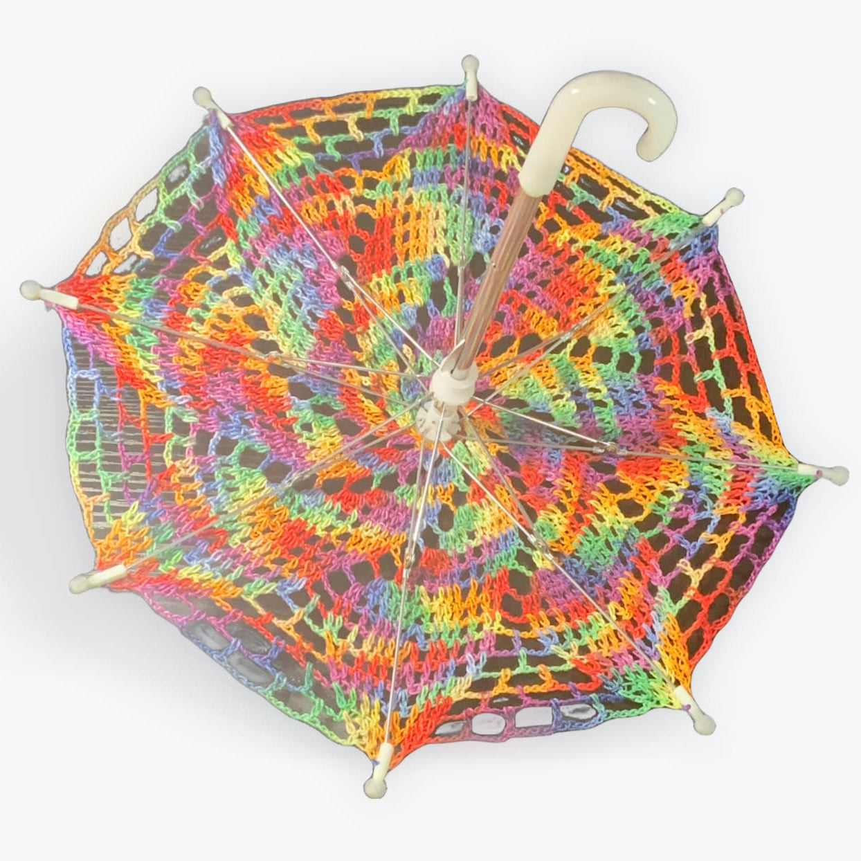 Gay Pride Rainbow Flag 12" Parasol with Crochet Starburst Mandala