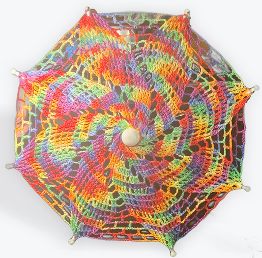 Gay Pride Rainbow Flag 12" Parasol with Crochet Starburst Mandala - Stitchy Frood