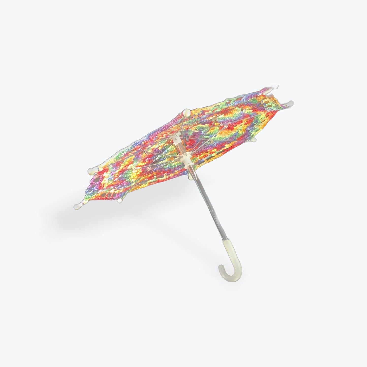 Gay Pride Rainbow Flag 12" Parasol with Crochet Starburst Mandala