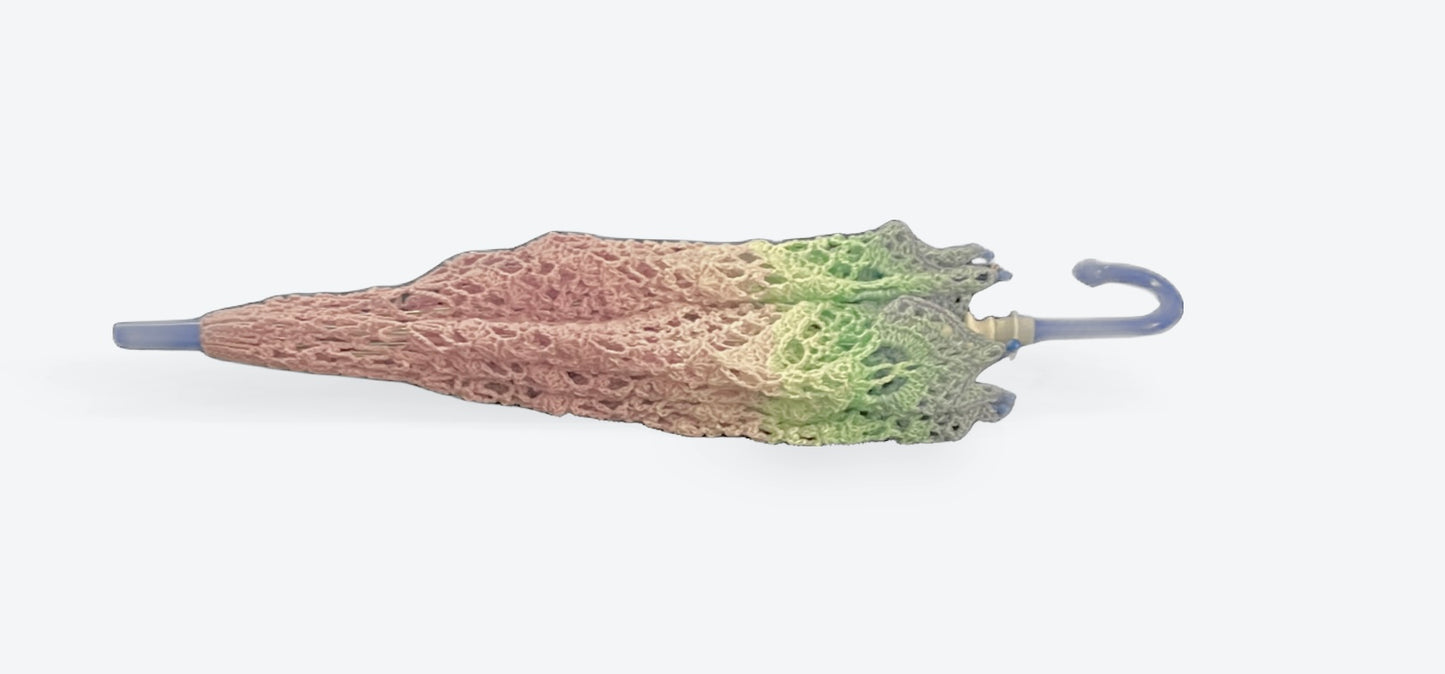 Pink, Teal, and Blue 30" Parasol - Stars & Picots pattern