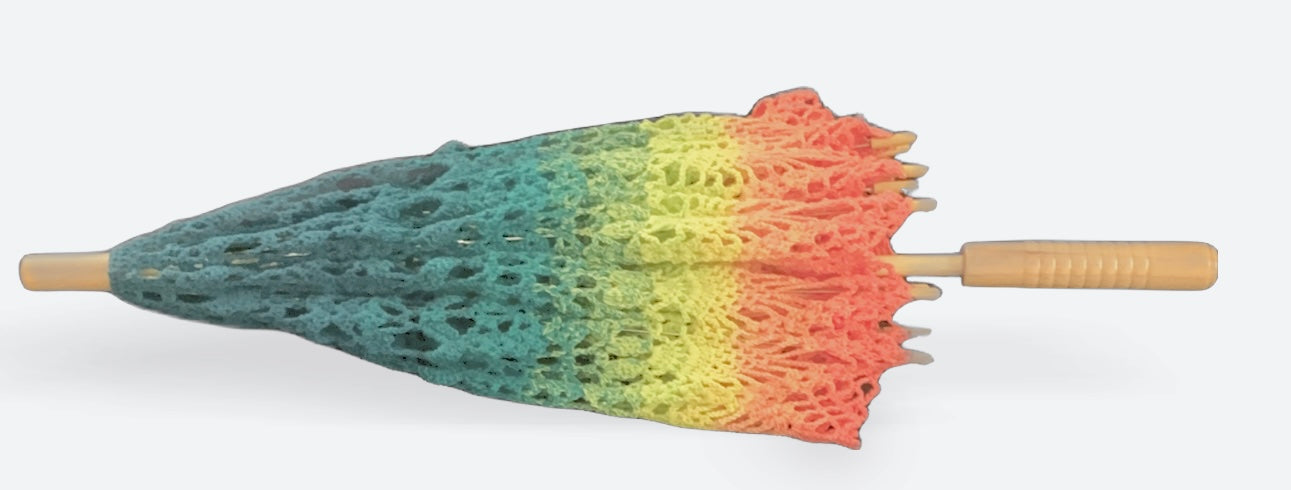 Neon Teal, Yellow and Orange 33" Parasol - OOAK