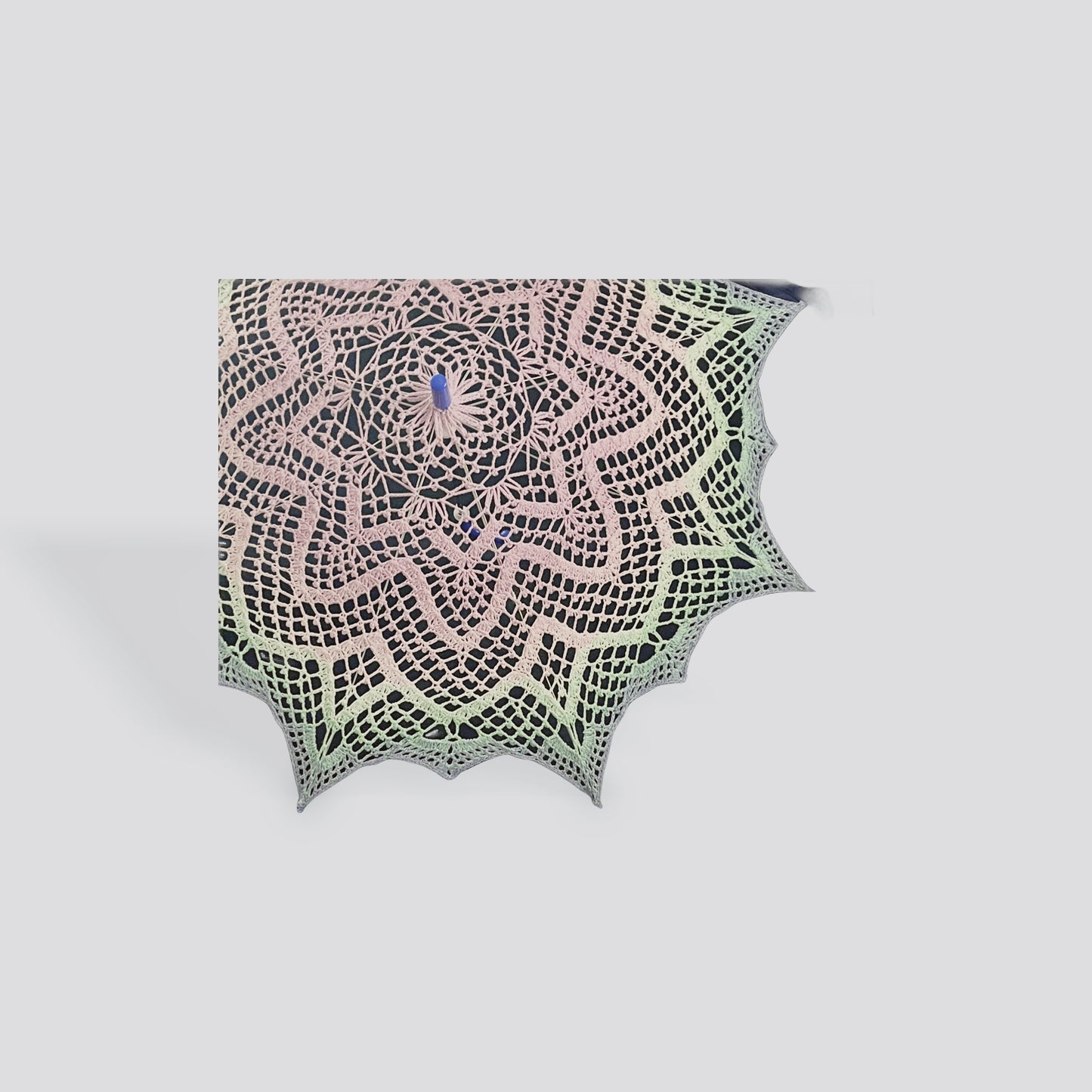 Pink, Teal, and Blue 30" Parasol - Stars & Picots pattern