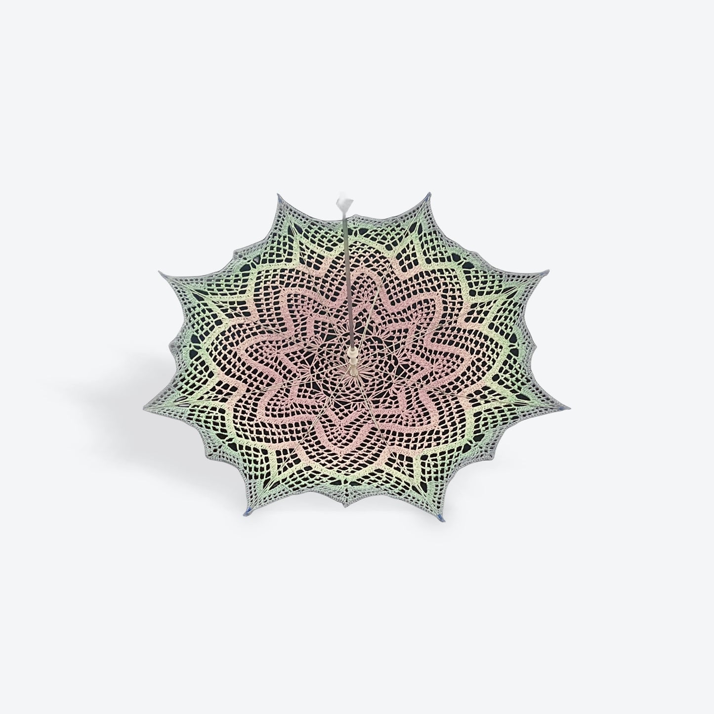 Pink, Teal, and Blue 30" Parasol - Stars & Picots pattern