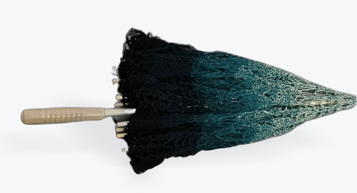 Gradient Teal to Black 33" Parasol - Compound Leaves Pattern