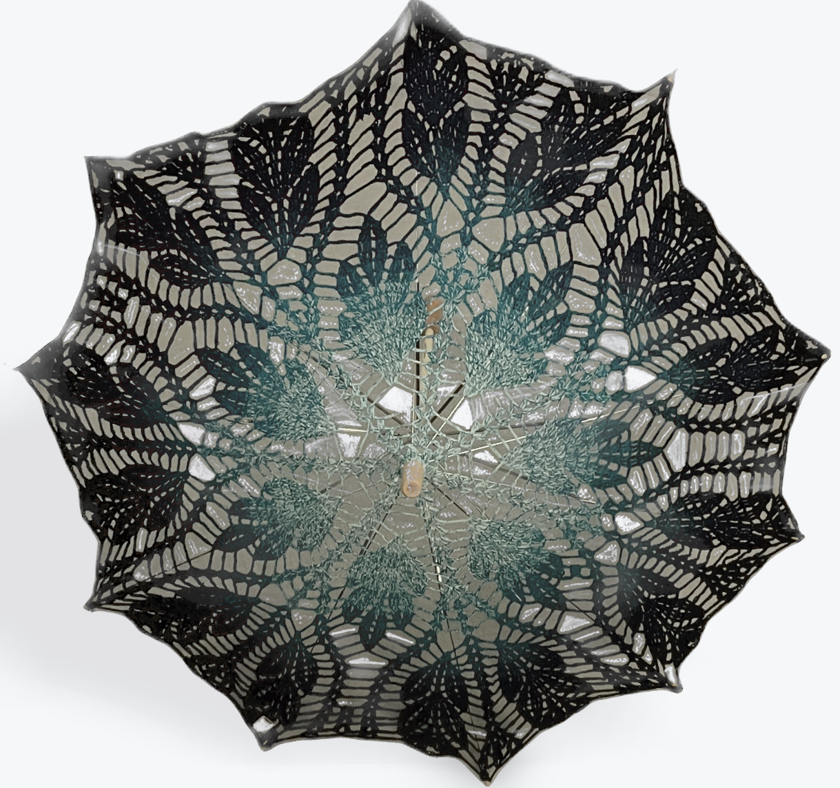 Gradient Teal to Black 33" Parasol - Compound Leaves Pattern