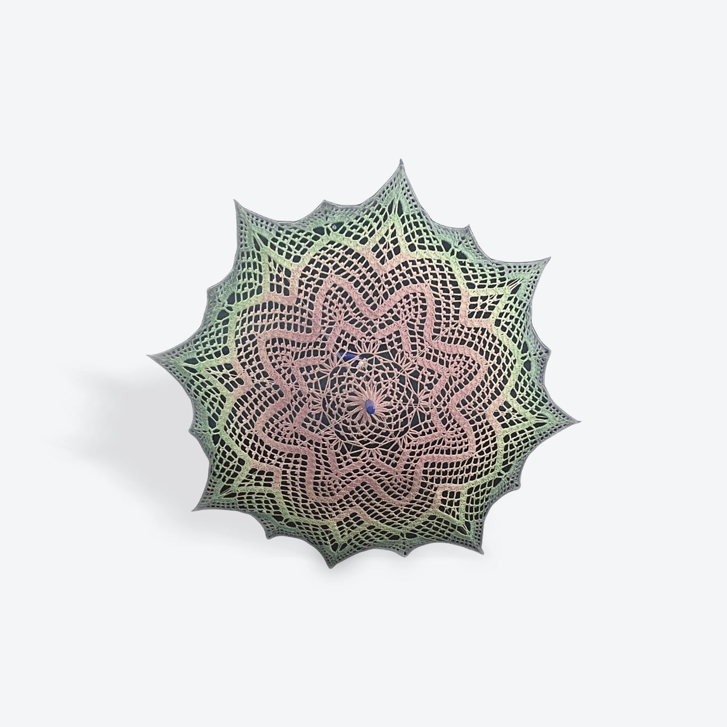 Pink, Teal, and Blue 30" Parasol - Stars & Picots pattern