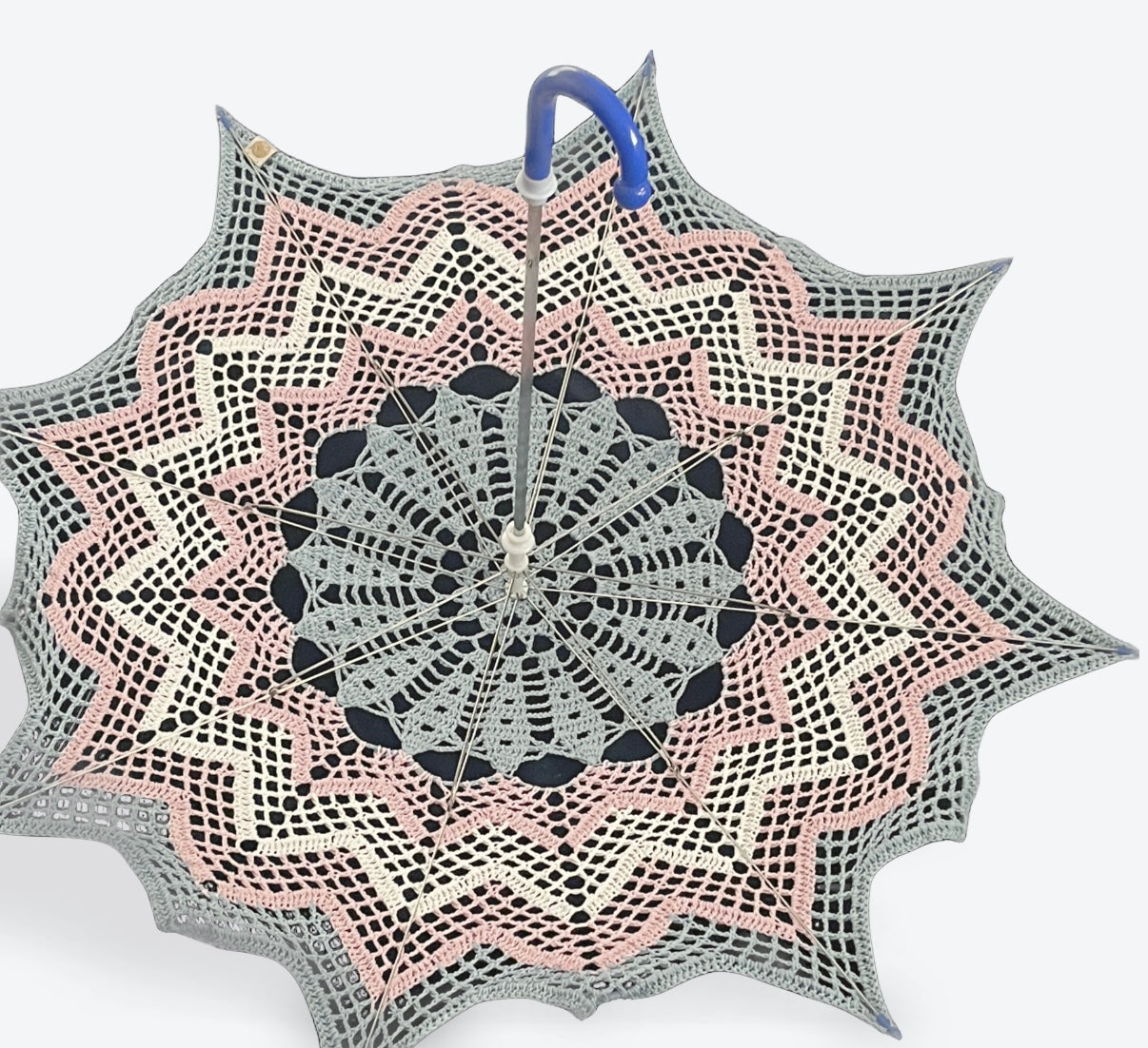 Trans Pride Flag 30” Parasol with Crochet Chevron Pattern