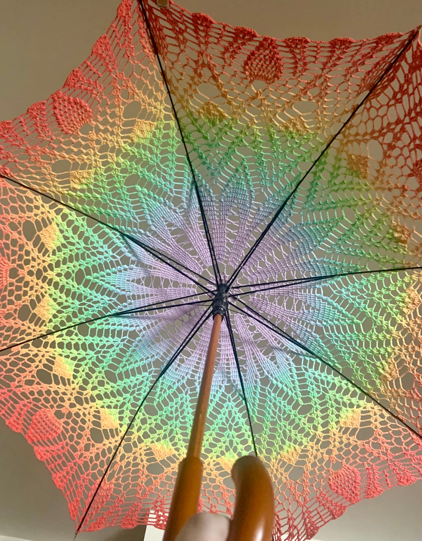 Pastel Gay Pride Flag in Spikes and Diamonds pattern 48" Parasol