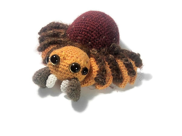 Red, Orange, & Brown Spider Amigurumi with Fangs and Pedipalps - Stitchy Frood