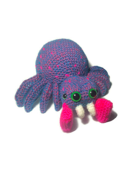 Purple, Pink, & Blue Spider with Fangs and Pedipalps - Bi Pride Flag Amigurumi - Stitchy Frood