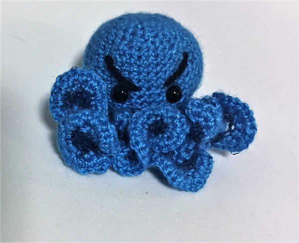 Angry Cthulhu Sparkly Blue Mini Amigurumi - Stitchy Frood