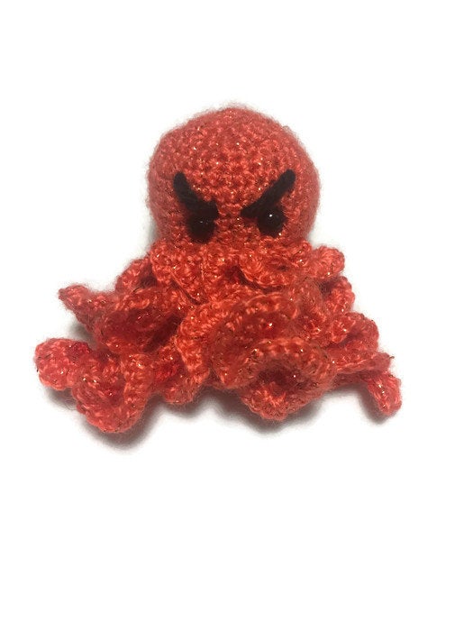 Mini Angry Cthulhu Amigurumi in Sparkly Orange - Stitchy Frood
